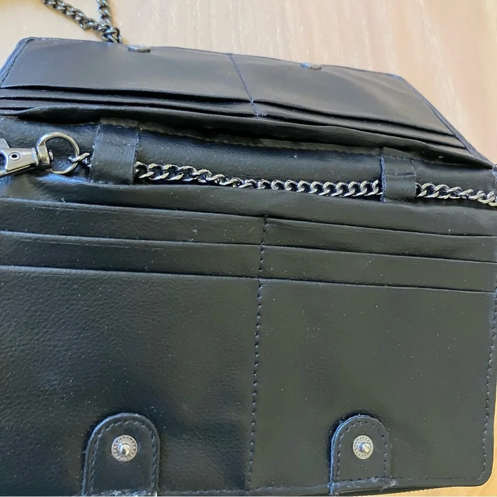 RACHEL ROY Black Faux Leather Wallet Chain Shoulder Bag
